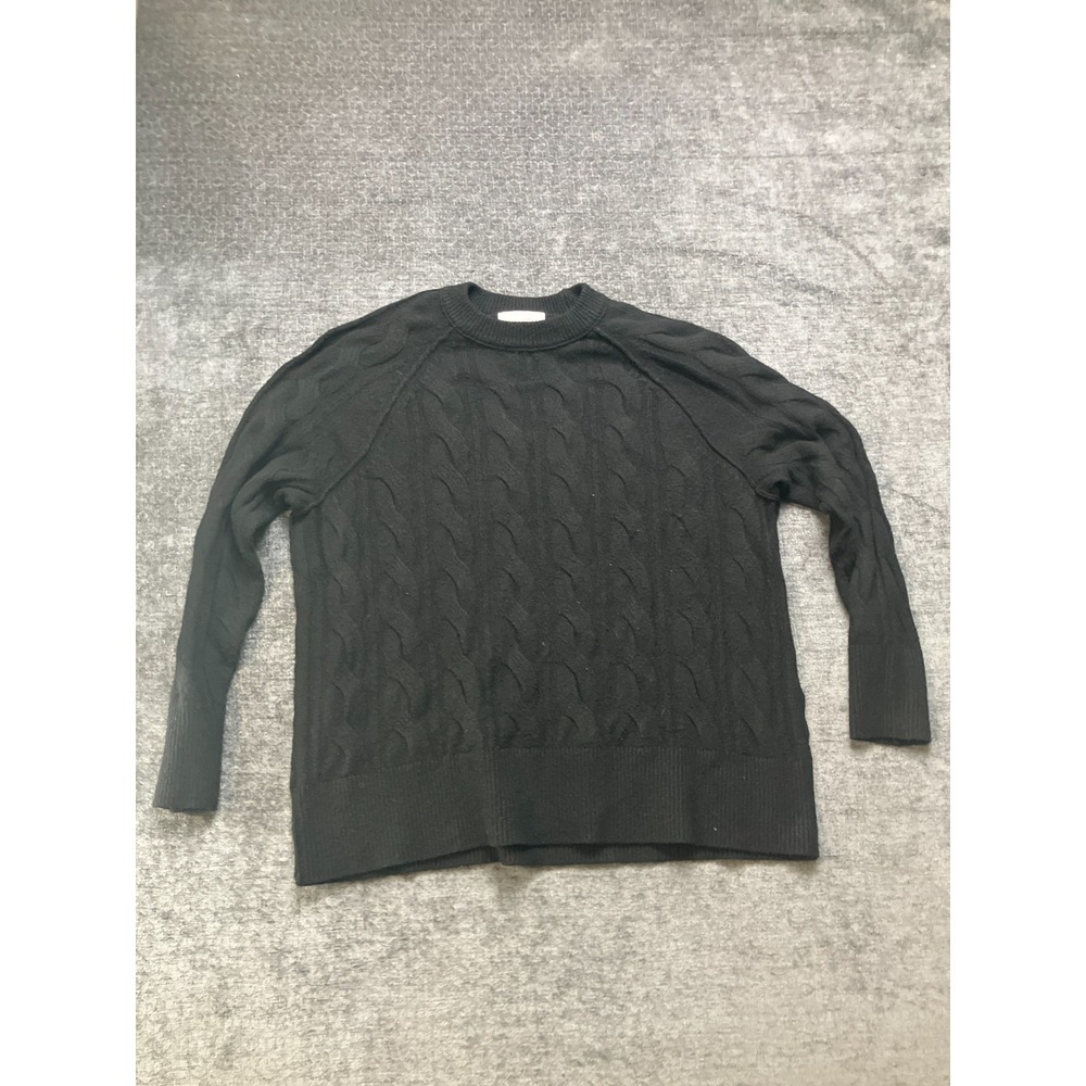 Aerie Cable Knit Sweater Womens Small Black‎ Soft Cozy Raglan Sleeve Pullover